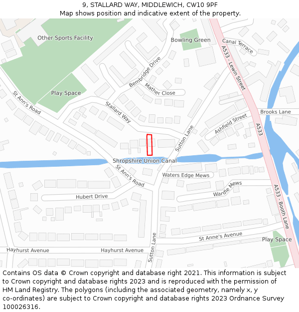 9, STALLARD WAY, MIDDLEWICH, CW10 9PF: Location map and indicative extent of plot