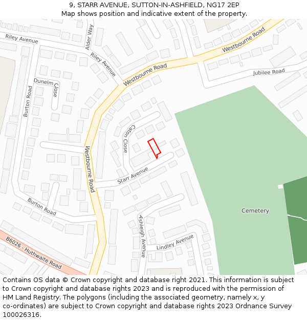 9, STARR AVENUE, SUTTON-IN-ASHFIELD, NG17 2EP: Location map and indicative extent of plot