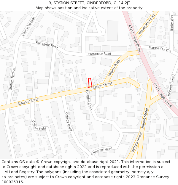 9, STATION STREET, CINDERFORD, GL14 2JT: Location map and indicative extent of plot