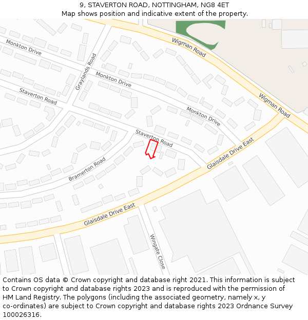 9, STAVERTON ROAD, NOTTINGHAM, NG8 4ET: Location map and indicative extent of plot