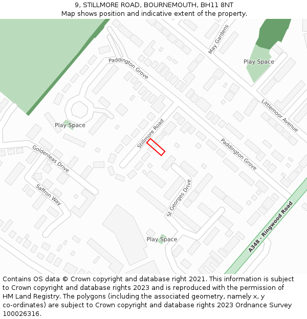 9, STILLMORE ROAD, BOURNEMOUTH, BH11 8NT: Location map and indicative extent of plot