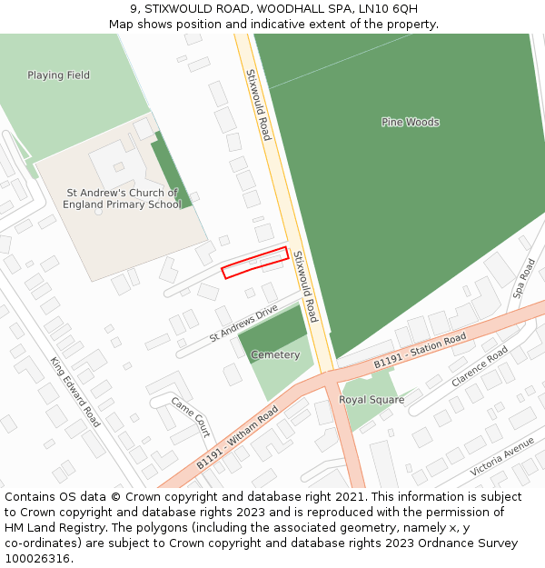 9, STIXWOULD ROAD, WOODHALL SPA, LN10 6QH: Location map and indicative extent of plot