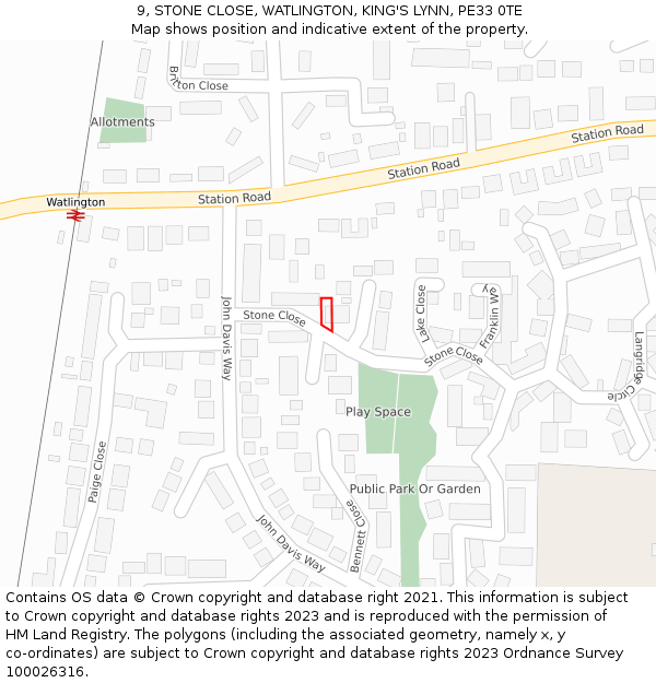 9, STONE CLOSE, WATLINGTON, KING'S LYNN, PE33 0TE: Location map and indicative extent of plot