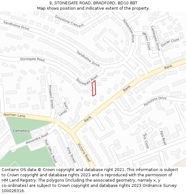 9, STONEGATE ROAD, BRADFORD, BD10 8BT: Location map and indicative extent of plot