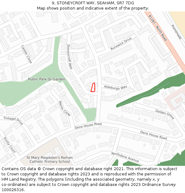 9, STONEYCROFT WAY, SEAHAM, SR7 7DG: Location map and indicative extent of plot