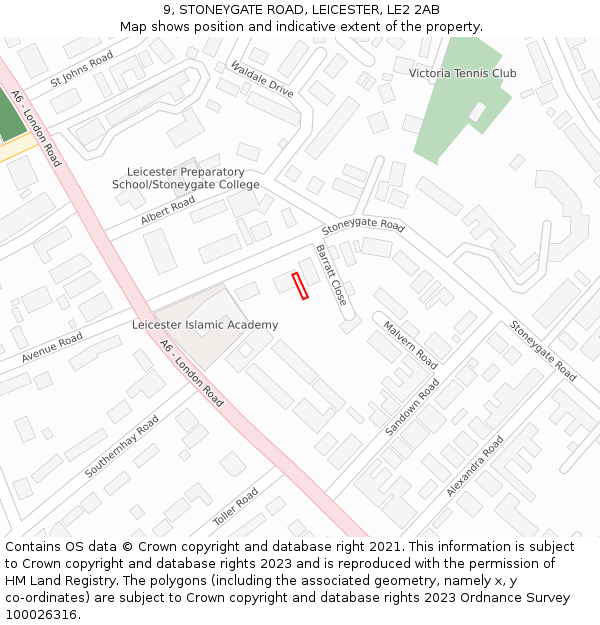 9, STONEYGATE ROAD, LEICESTER, LE2 2AB: Location map and indicative extent of plot