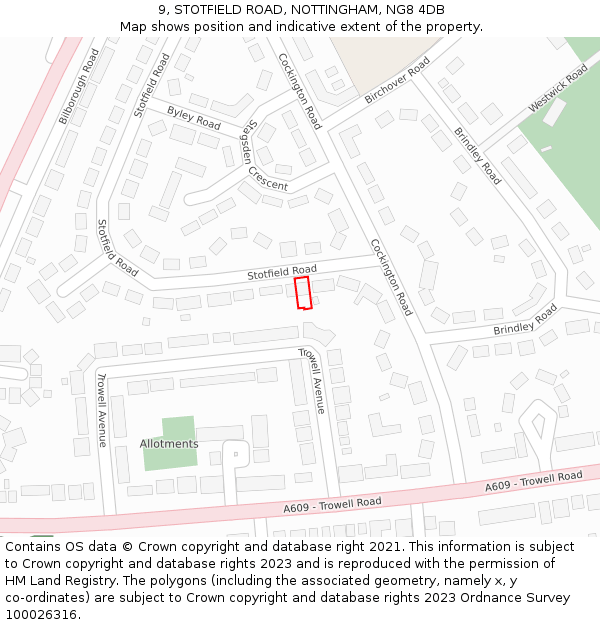 9, STOTFIELD ROAD, NOTTINGHAM, NG8 4DB: Location map and indicative extent of plot