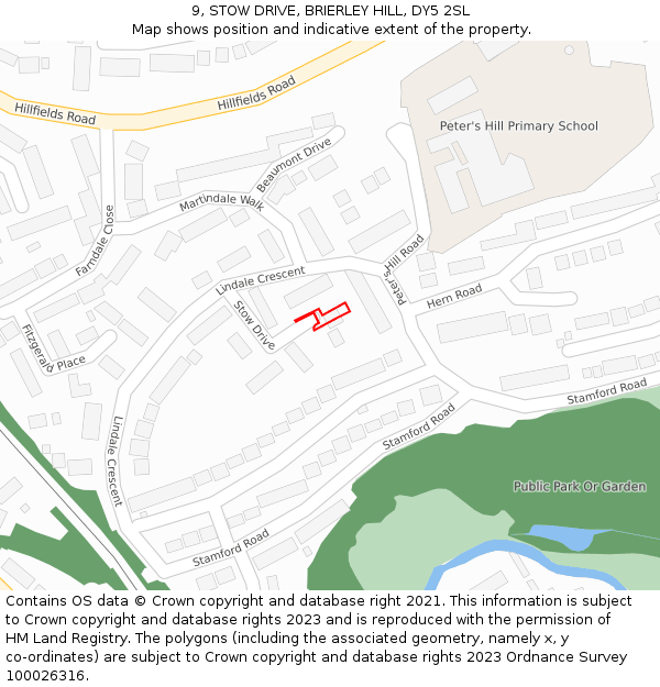 9, STOW DRIVE, BRIERLEY HILL, DY5 2SL: Location map and indicative extent of plot