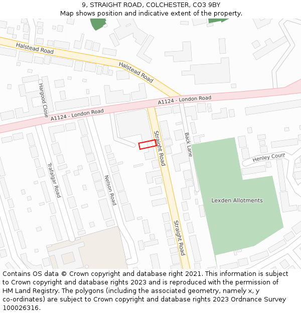 9, STRAIGHT ROAD, COLCHESTER, CO3 9BY: Location map and indicative extent of plot