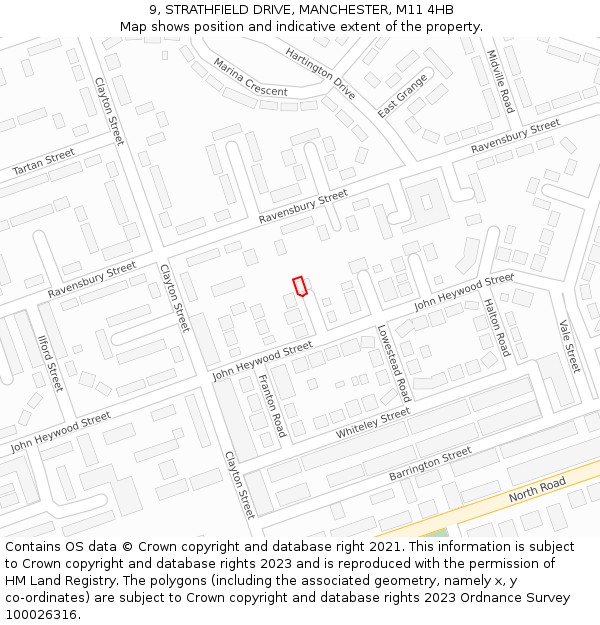 9, STRATHFIELD DRIVE, MANCHESTER, M11 4HB: Location map and indicative extent of plot