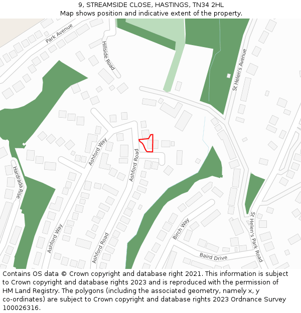 9, STREAMSIDE CLOSE, HASTINGS, TN34 2HL: Location map and indicative extent of plot