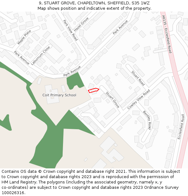 9, STUART GROVE, CHAPELTOWN, SHEFFIELD, S35 1WZ: Location map and indicative extent of plot
