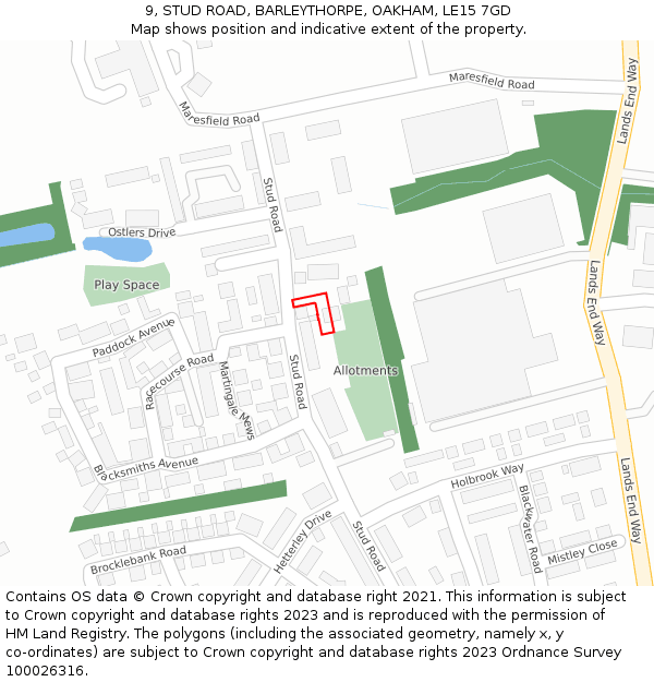 9, STUD ROAD, BARLEYTHORPE, OAKHAM, LE15 7GD: Location map and indicative extent of plot