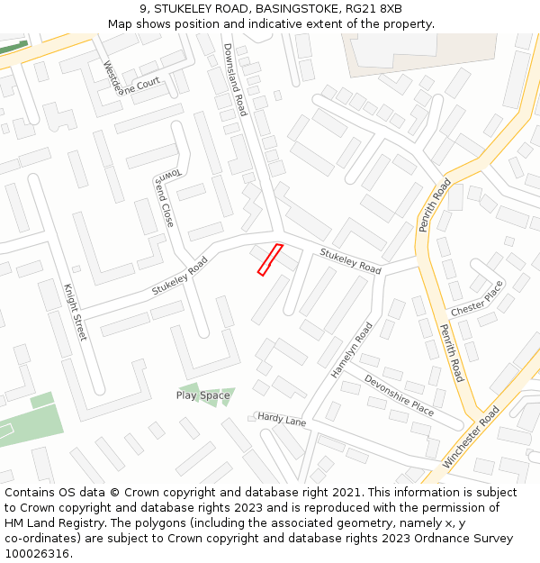 9, STUKELEY ROAD, BASINGSTOKE, RG21 8XB: Location map and indicative extent of plot
