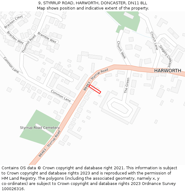 9, STYRRUP ROAD, HARWORTH, DONCASTER, DN11 8LL: Location map and indicative extent of plot
