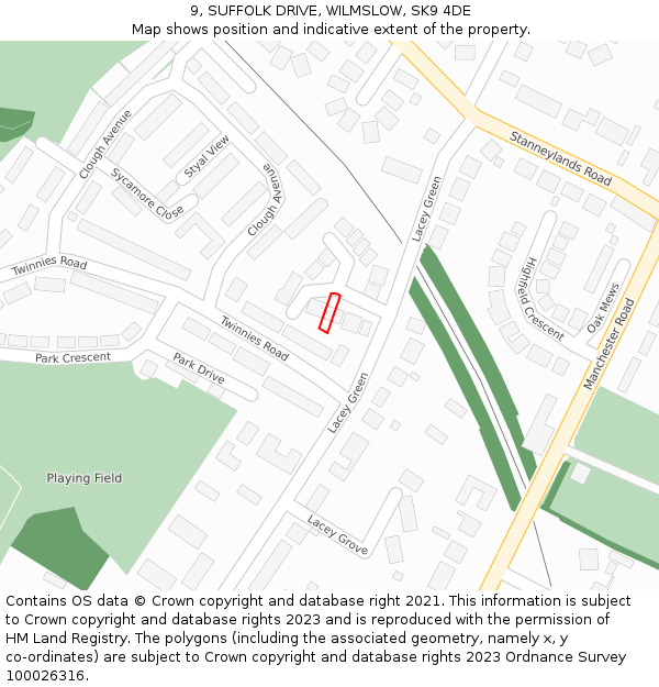 9, SUFFOLK DRIVE, WILMSLOW, SK9 4DE: Location map and indicative extent of plot