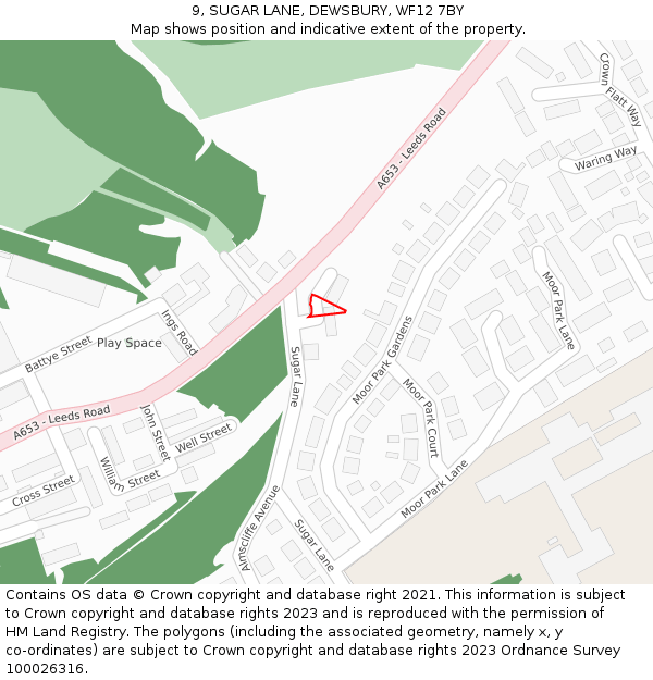 9, SUGAR LANE, DEWSBURY, WF12 7BY: Location map and indicative extent of plot