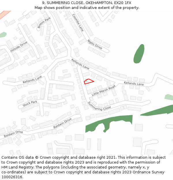 9, SUMMERING CLOSE, OKEHAMPTON, EX20 1FX: Location map and indicative extent of plot