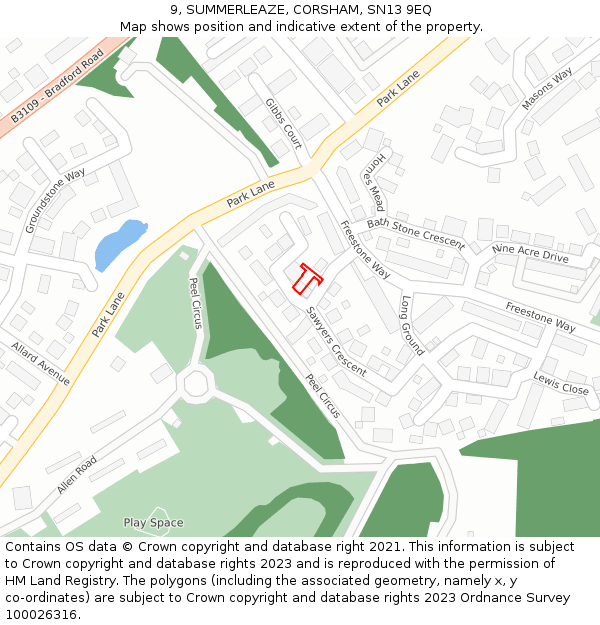 9, SUMMERLEAZE, CORSHAM, SN13 9EQ: Location map and indicative extent of plot