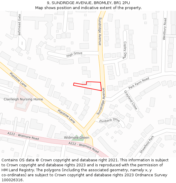 9, SUNDRIDGE AVENUE, BROMLEY, BR1 2PU: Location map and indicative extent of plot
