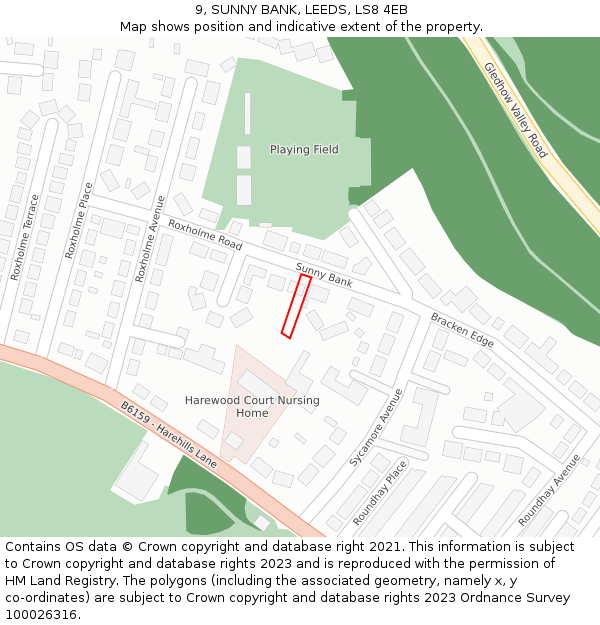 9, SUNNY BANK, LEEDS, LS8 4EB: Location map and indicative extent of plot