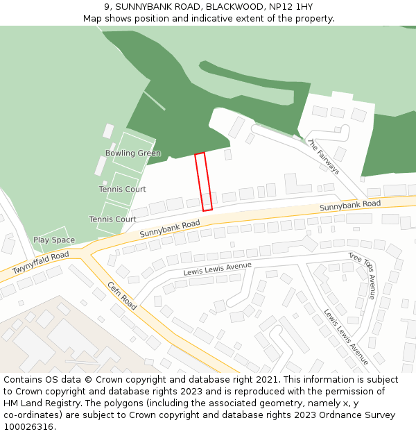 9, SUNNYBANK ROAD, BLACKWOOD, NP12 1HY: Location map and indicative extent of plot
