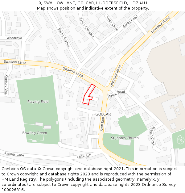 9, SWALLOW LANE, GOLCAR, HUDDERSFIELD, HD7 4LU: Location map and indicative extent of plot
