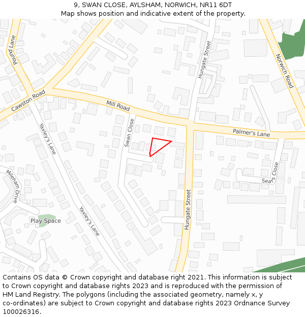 9, SWAN CLOSE, AYLSHAM, NORWICH, NR11 6DT: Location map and indicative extent of plot