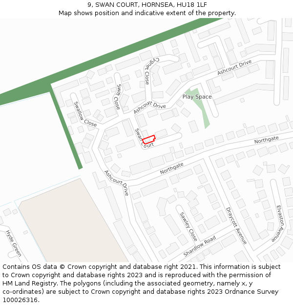 9, SWAN COURT, HORNSEA, HU18 1LF: Location map and indicative extent of plot