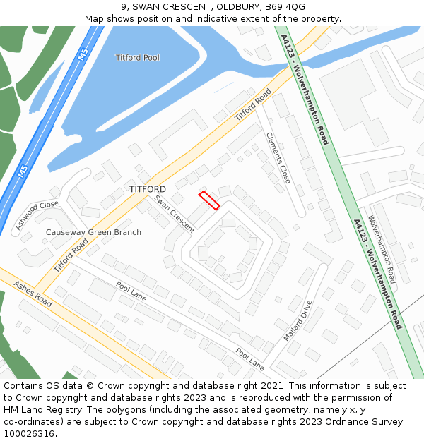 9, SWAN CRESCENT, OLDBURY, B69 4QG: Location map and indicative extent of plot