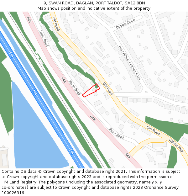 9, SWAN ROAD, BAGLAN, PORT TALBOT, SA12 8BN: Location map and indicative extent of plot