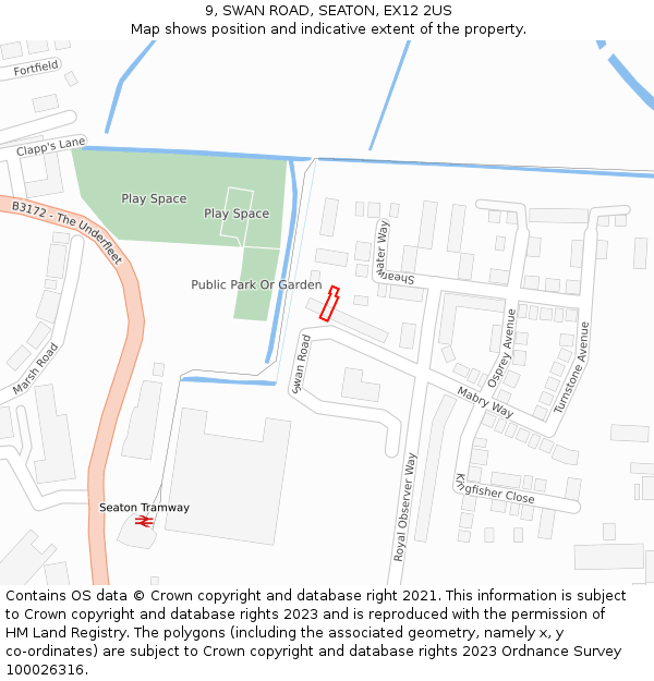 9, SWAN ROAD, SEATON, EX12 2US: Location map and indicative extent of plot