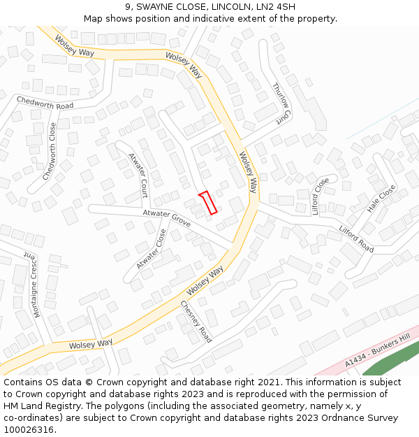 9, SWAYNE CLOSE, LINCOLN, LN2 4SH: Location map and indicative extent of plot