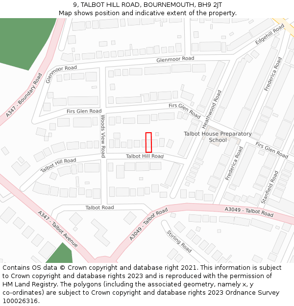 9, TALBOT HILL ROAD, BOURNEMOUTH, BH9 2JT: Location map and indicative extent of plot