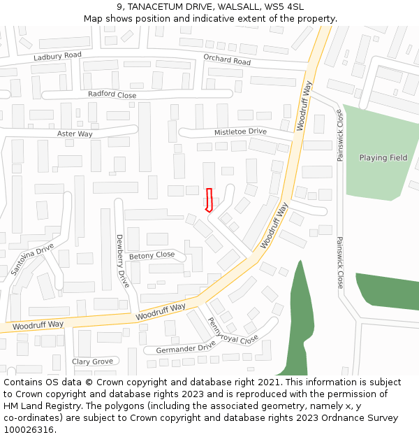 9, TANACETUM DRIVE, WALSALL, WS5 4SL: Location map and indicative extent of plot