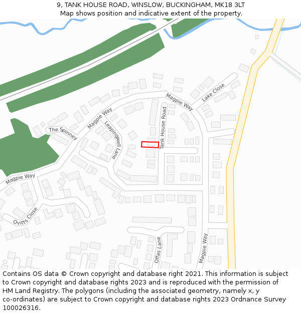 9, TANK HOUSE ROAD, WINSLOW, BUCKINGHAM, MK18 3LT: Location map and indicative extent of plot