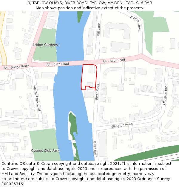 9, TAPLOW QUAYS, RIVER ROAD, TAPLOW, MAIDENHEAD, SL6 0AB: Location map and indicative extent of plot