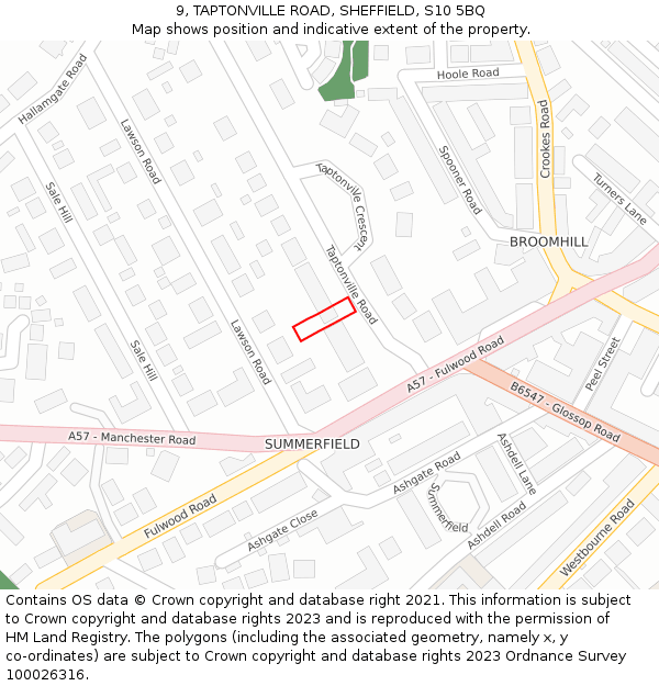 9, TAPTONVILLE ROAD, SHEFFIELD, S10 5BQ: Location map and indicative extent of plot