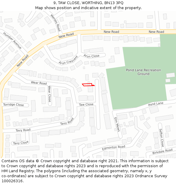9, TAW CLOSE, WORTHING, BN13 3PQ: Location map and indicative extent of plot