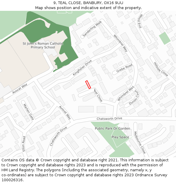 9, TEAL CLOSE, BANBURY, OX16 9UU: Location map and indicative extent of plot