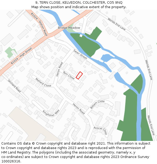 9, TERN CLOSE, KELVEDON, COLCHESTER, CO5 9NQ: Location map and indicative extent of plot