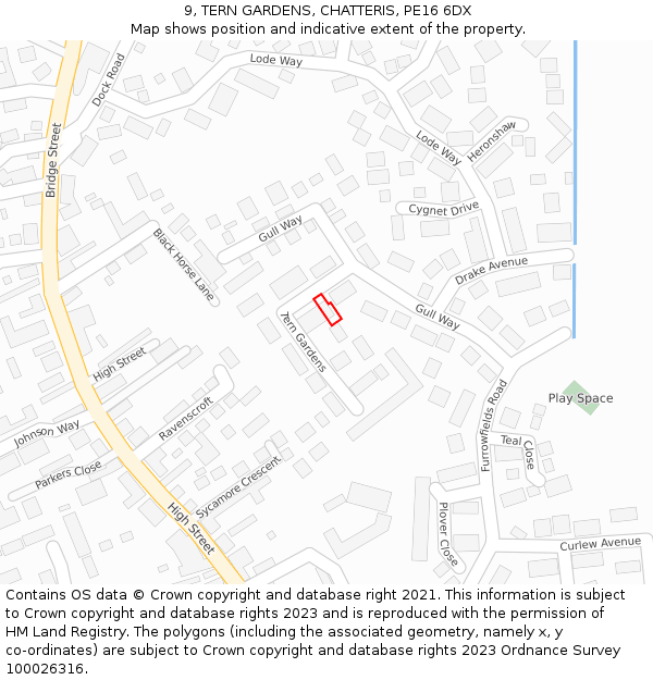 9, TERN GARDENS, CHATTERIS, PE16 6DX: Location map and indicative extent of plot