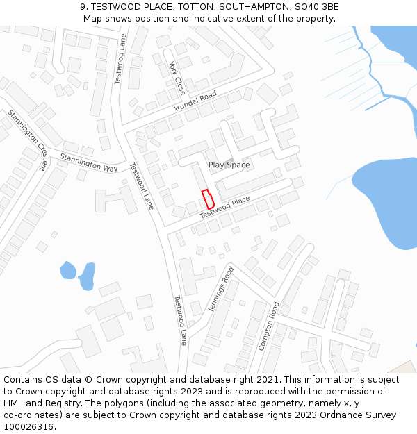 9, TESTWOOD PLACE, TOTTON, SOUTHAMPTON, SO40 3BE: Location map and indicative extent of plot