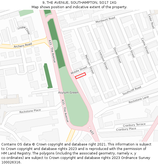 9, THE AVENUE, SOUTHAMPTON, SO17 1XG: Location map and indicative extent of plot