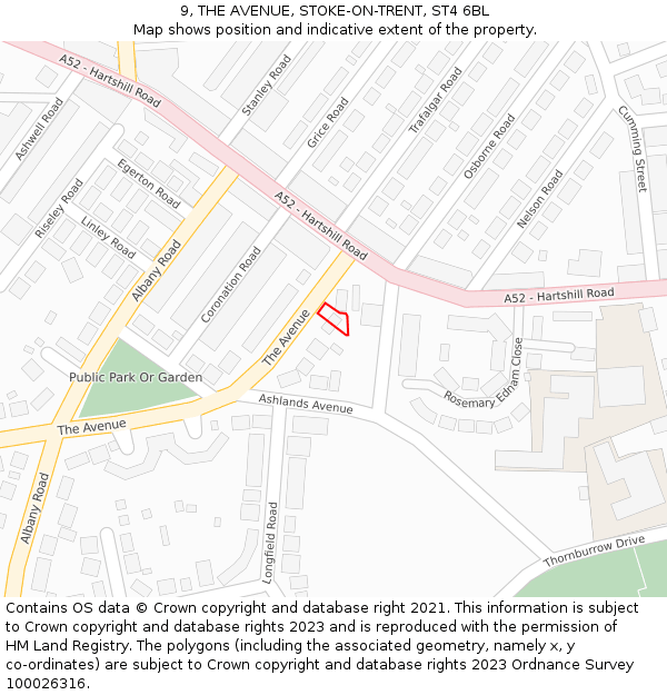 9, THE AVENUE, STOKE-ON-TRENT, ST4 6BL: Location map and indicative extent of plot