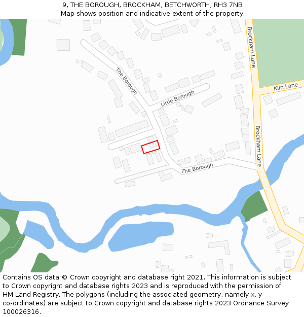 9, THE BOROUGH, BROCKHAM, BETCHWORTH, RH3 7NB: Location map and indicative extent of plot
