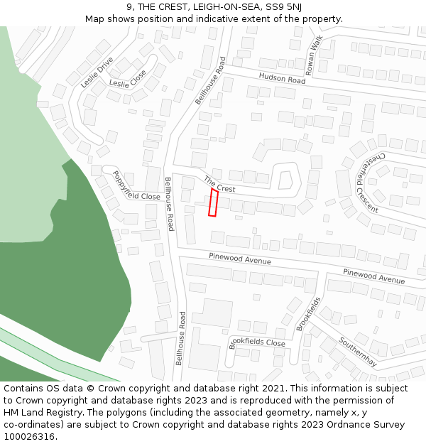 9, THE CREST, LEIGH-ON-SEA, SS9 5NJ: Location map and indicative extent of plot