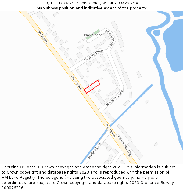 9, THE DOWNS, STANDLAKE, WITNEY, OX29 7SX: Location map and indicative extent of plot