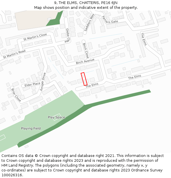 9, THE ELMS, CHATTERIS, PE16 6JN: Location map and indicative extent of plot