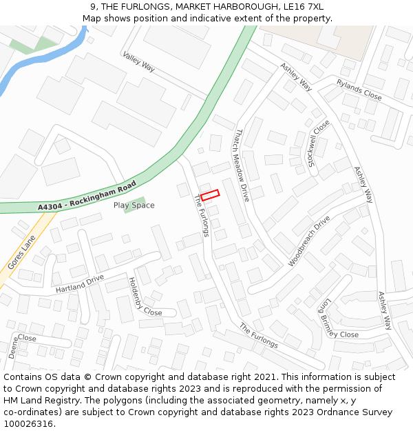 9, THE FURLONGS, MARKET HARBOROUGH, LE16 7XL: Location map and indicative extent of plot